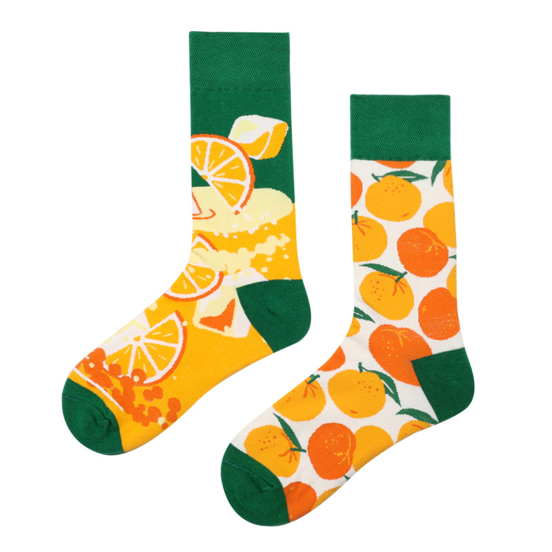 Asymmetrical Color Retro Personality Male And Female Couple Mid-length Cotton Socks