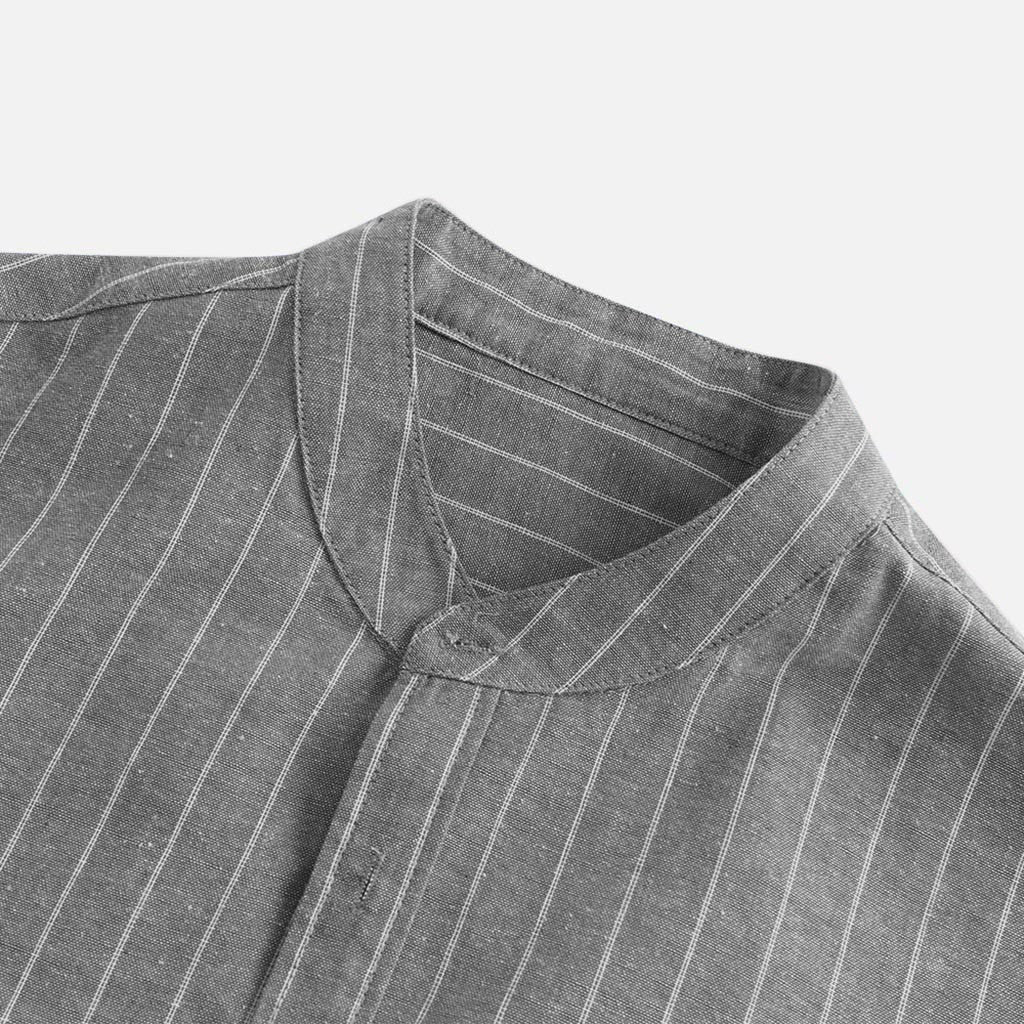 Striped Linen Three Quarter Sleeve Men's Shirt