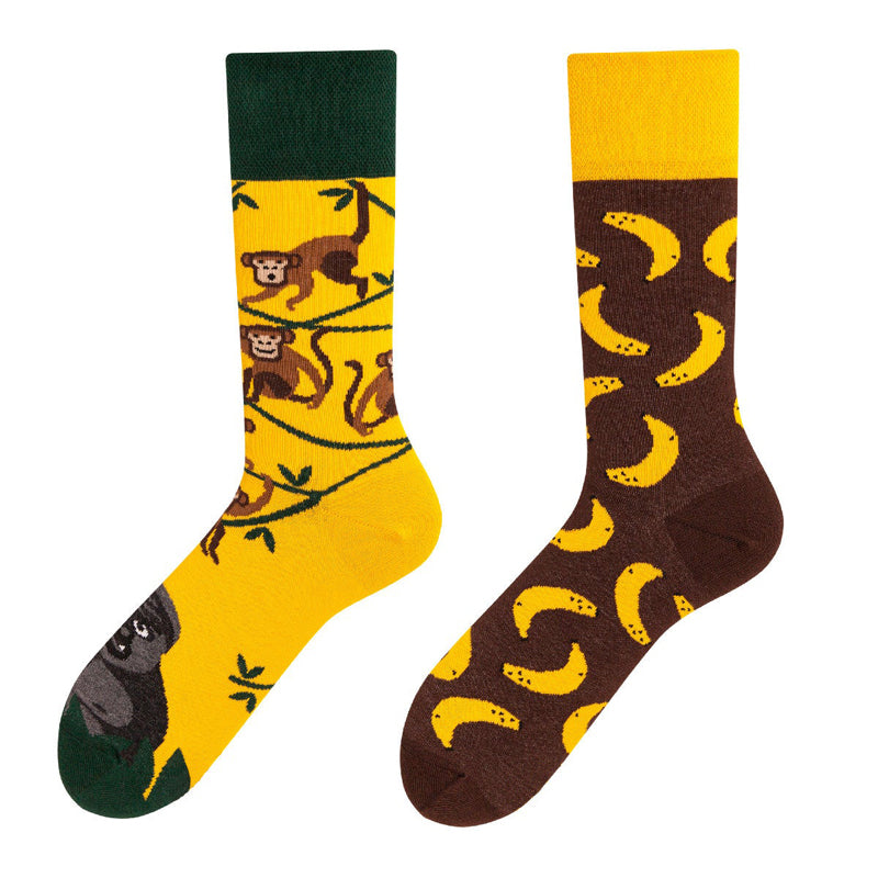 Asymmetrical Color Retro Personality Male And Female Couple Mid-length Cotton Socks