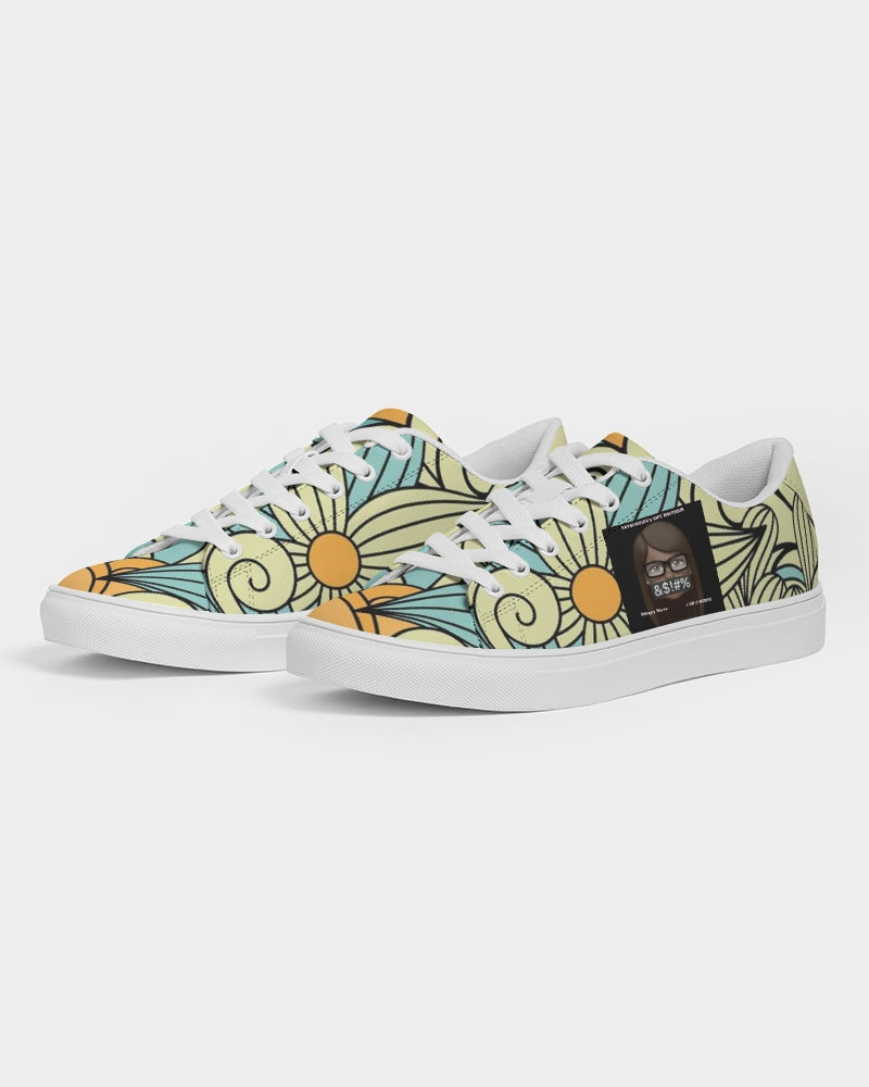 Angry yellow blue green print Women's Faux-Leather Sneaker