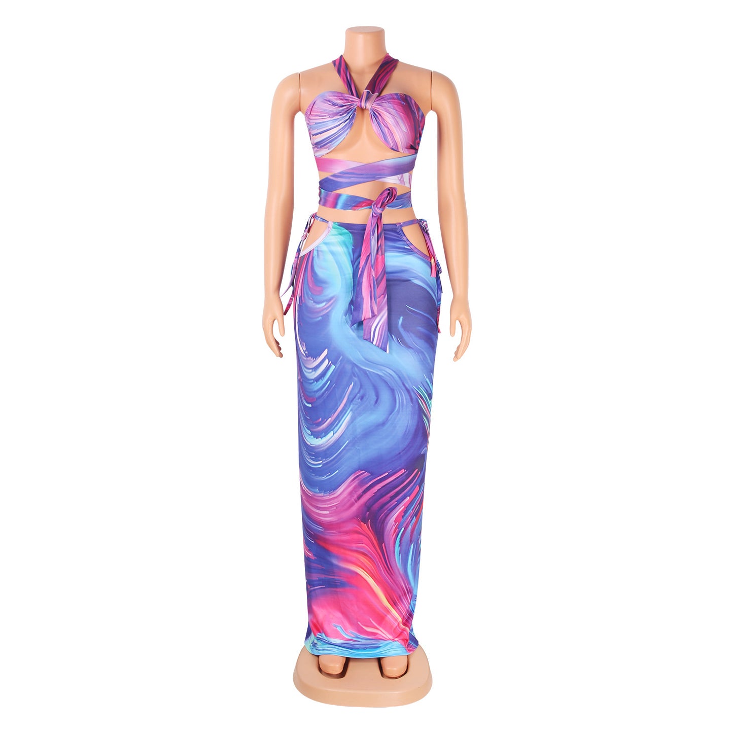 Fashion Sexy Digital Print Breast Wrap Ladies Two-Piece Suit