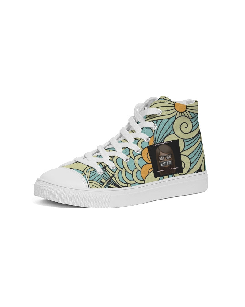 Angry yellow blue green print Women's Hightop Canvas Shoe