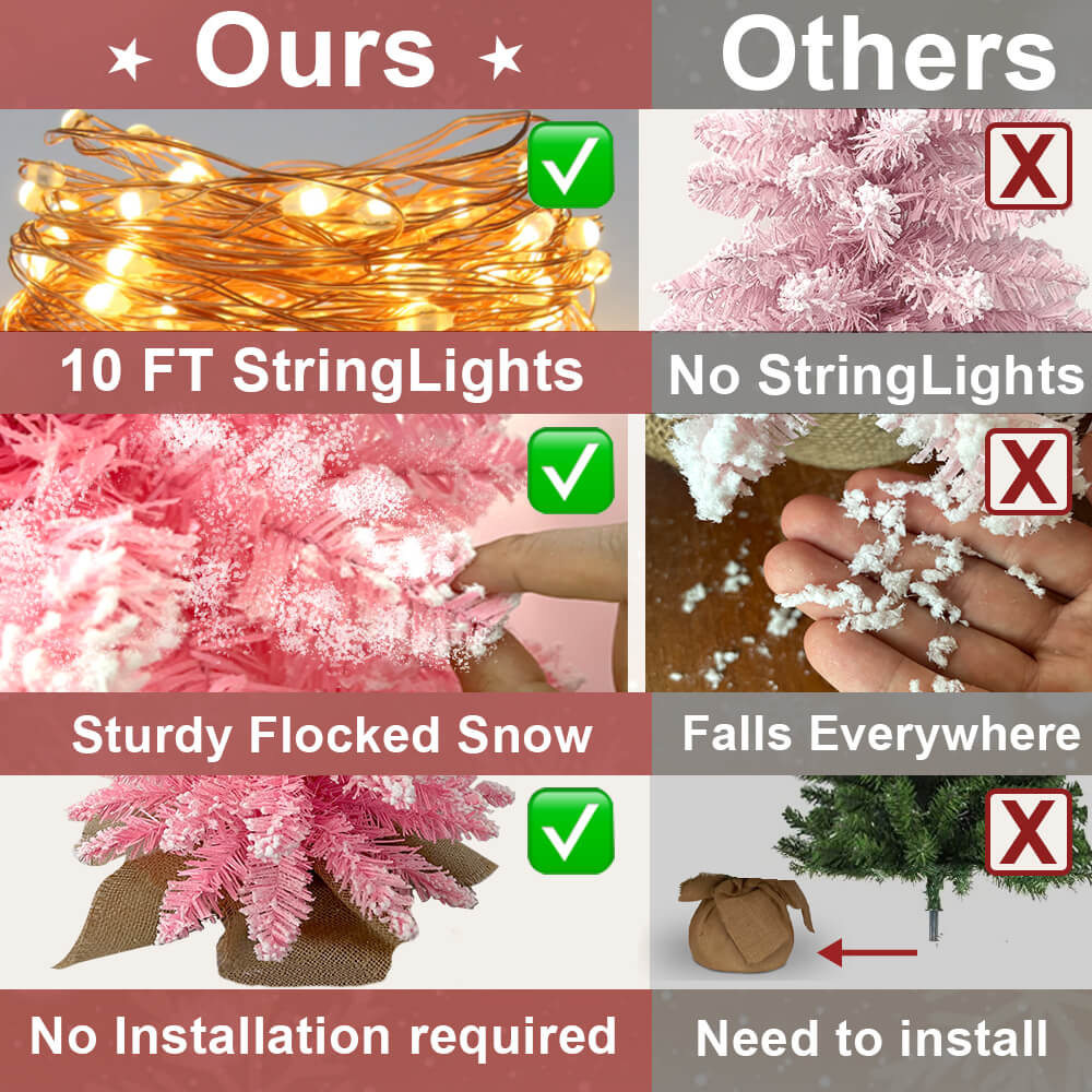 2ft Tabletop Christmas Tree With Light Artificial Small Mini Christmas Decoration With Flocked Snow, Exquisite Decor & Xmas Ornaments For Table Top For Home & Office