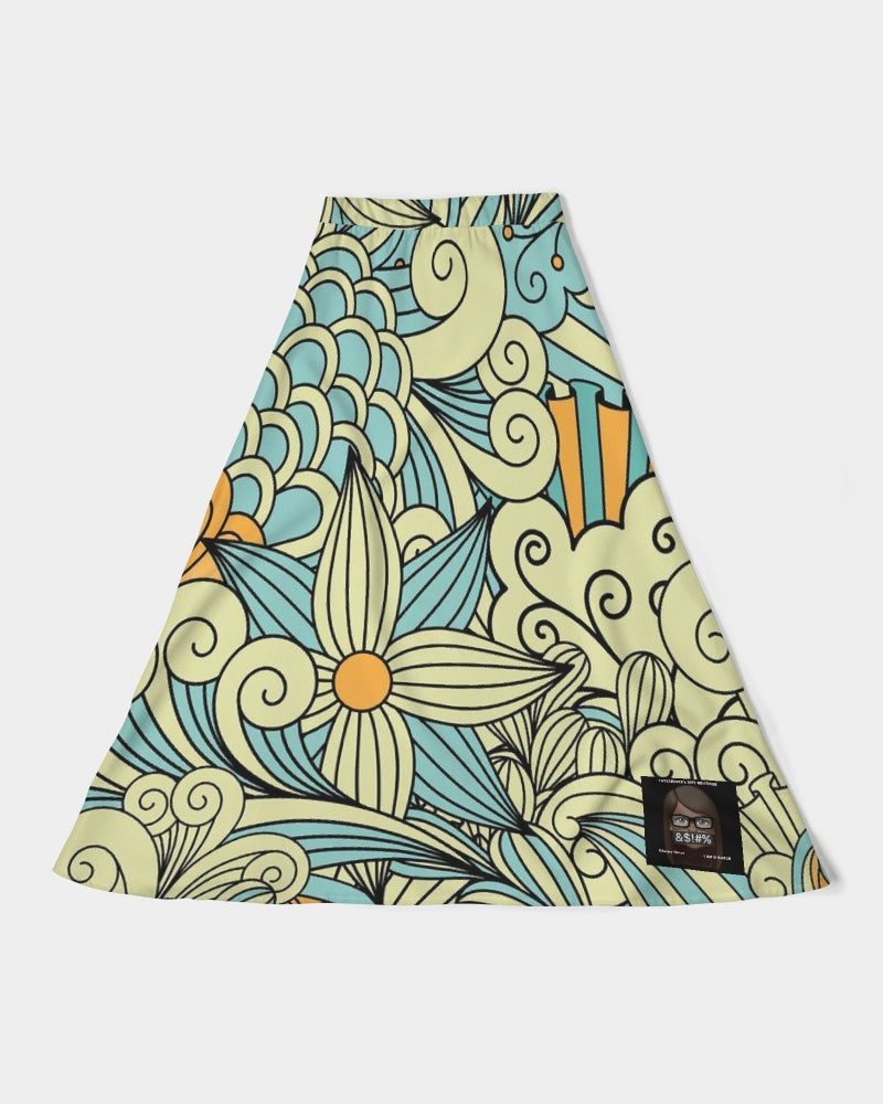 Angry yellow blue green print Women's A-Line Midi Skirt