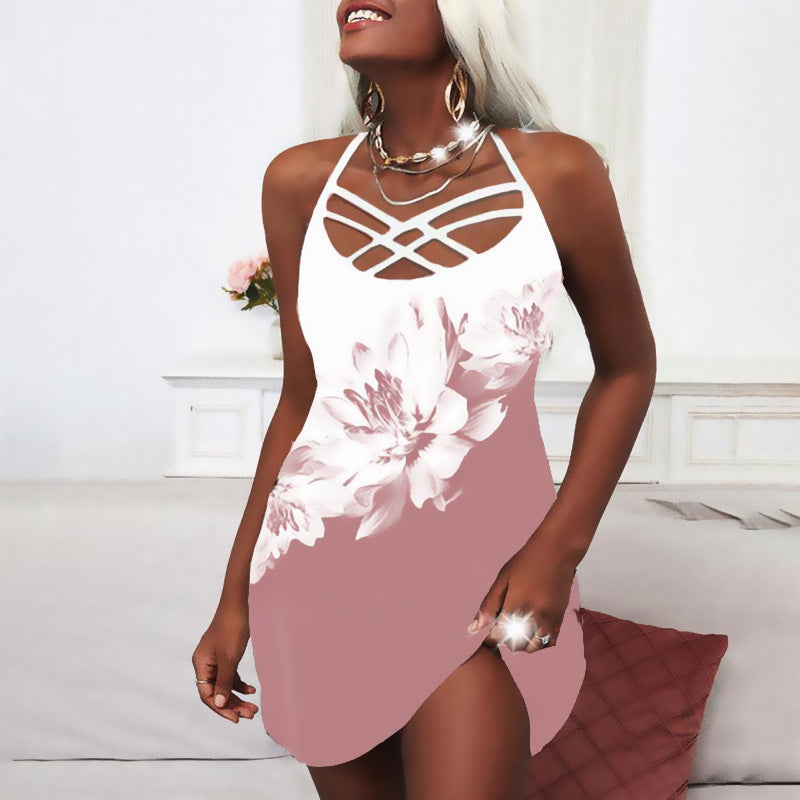 Printed Sexy Sleeveless Suspender Dress