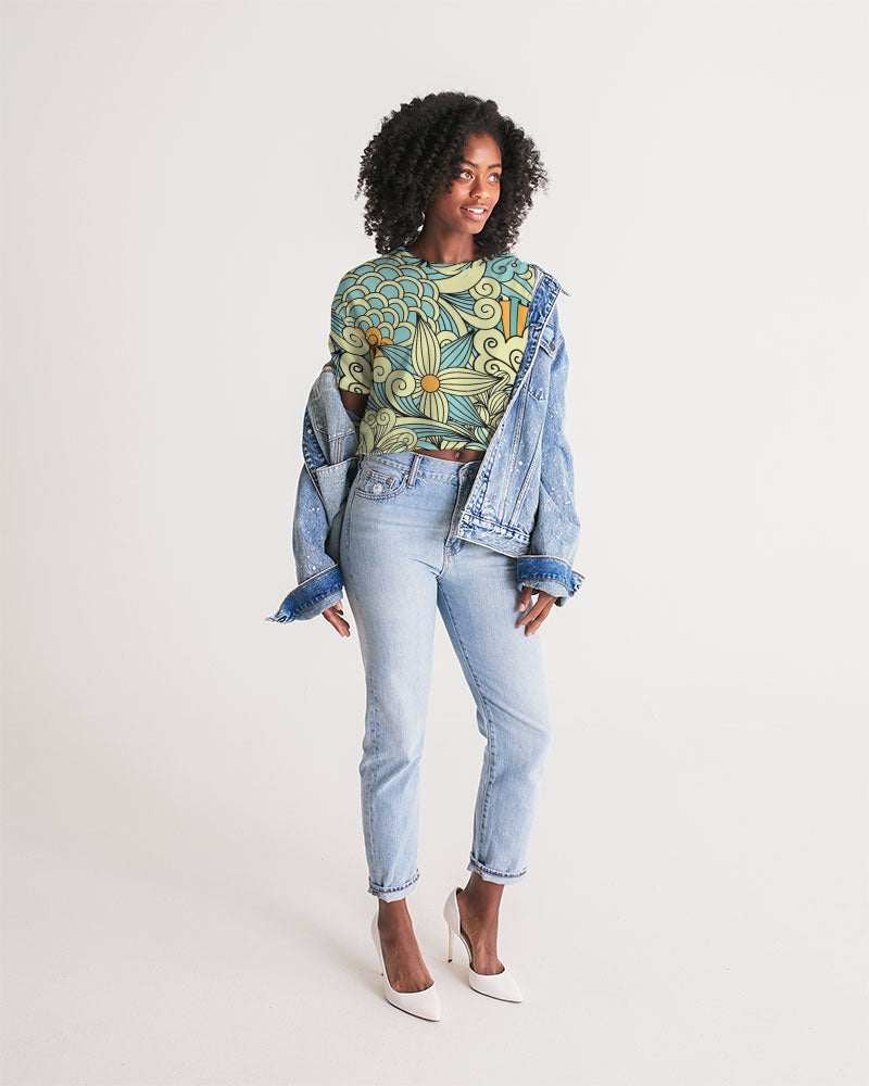 Angry yellow blue green print Women's Lounge Cropped Tee