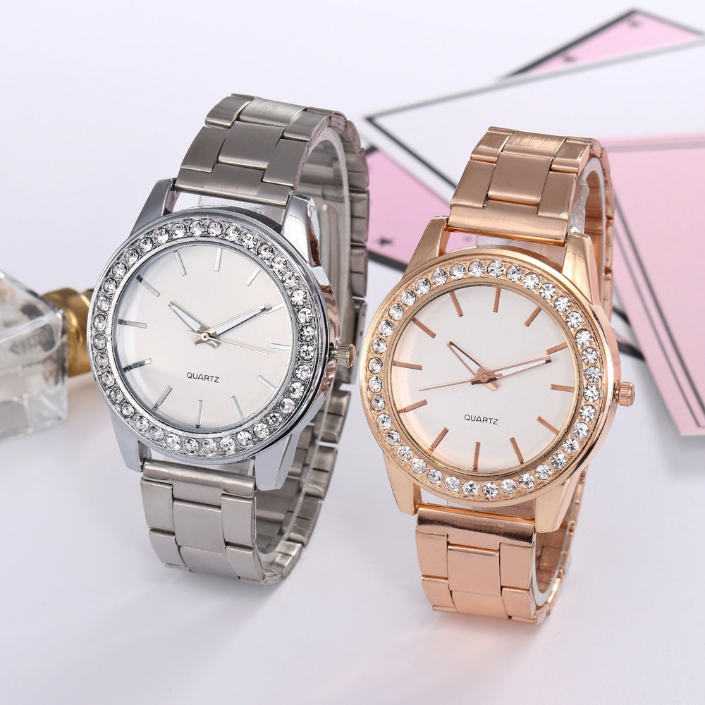 Women's Alloy Steel Band Full Diamond Simple Scale Watch