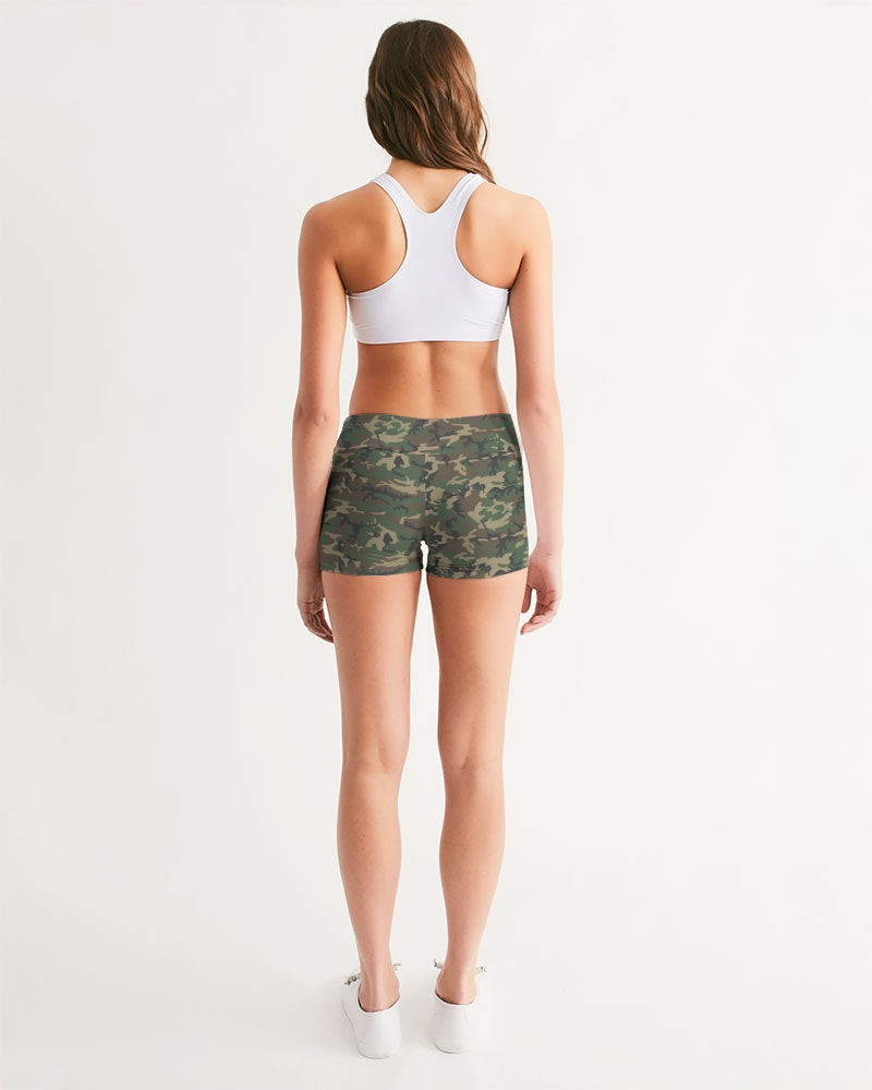 Brown-camo Women's Mid-Rise Yoga Shorts