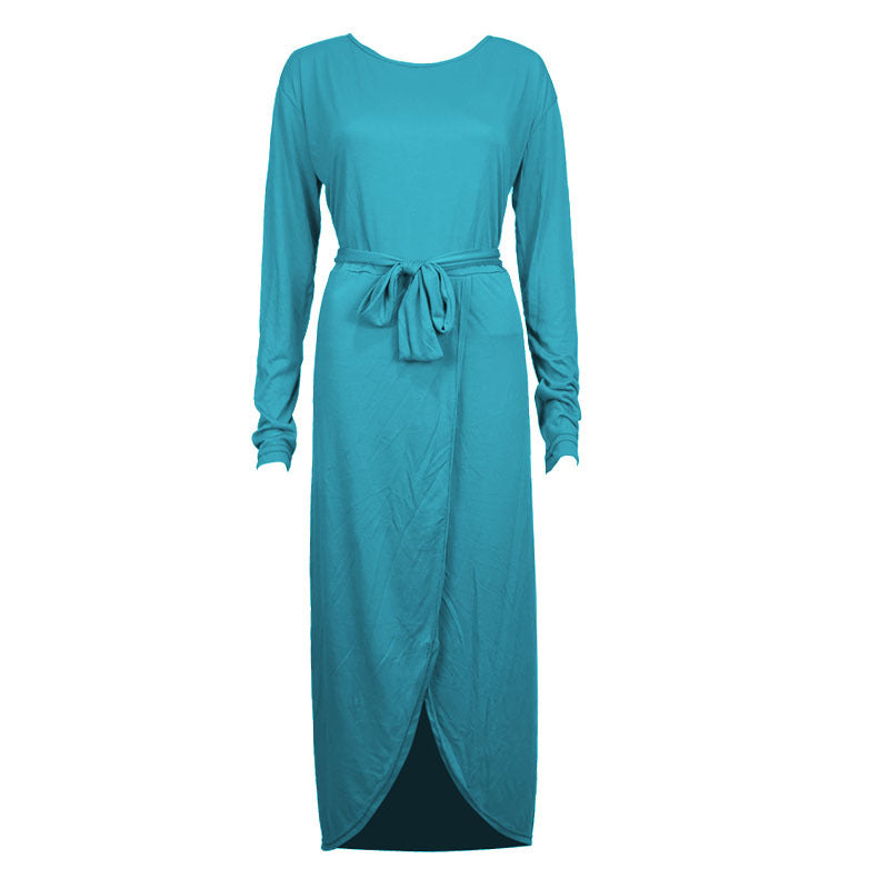 Women's European And American Round Neck Loose Long Sleeve Irregular Dress