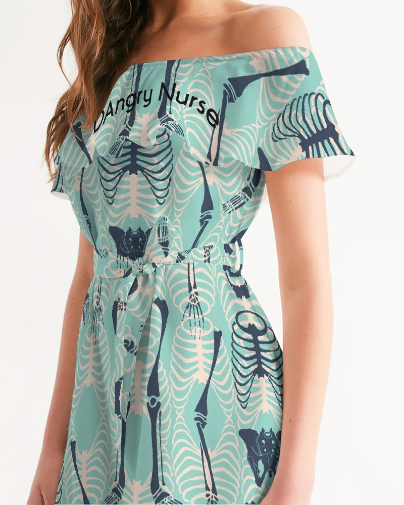 ANGRY SKELeton Women's Off-Shoulder Dress