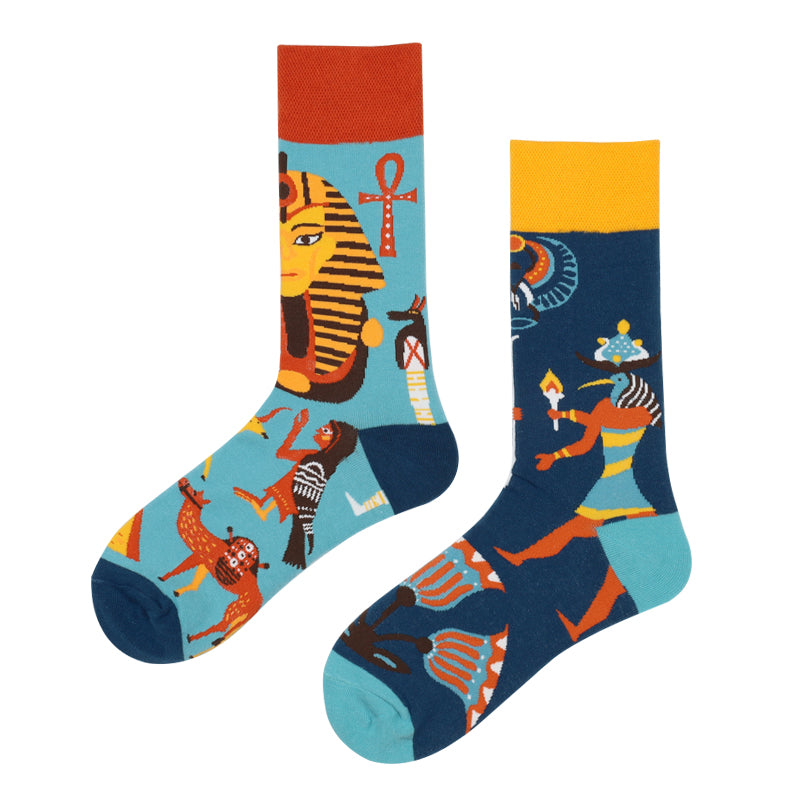 Asymmetrical Color Retro Personality Male And Female Couple Mid-length Cotton Socks