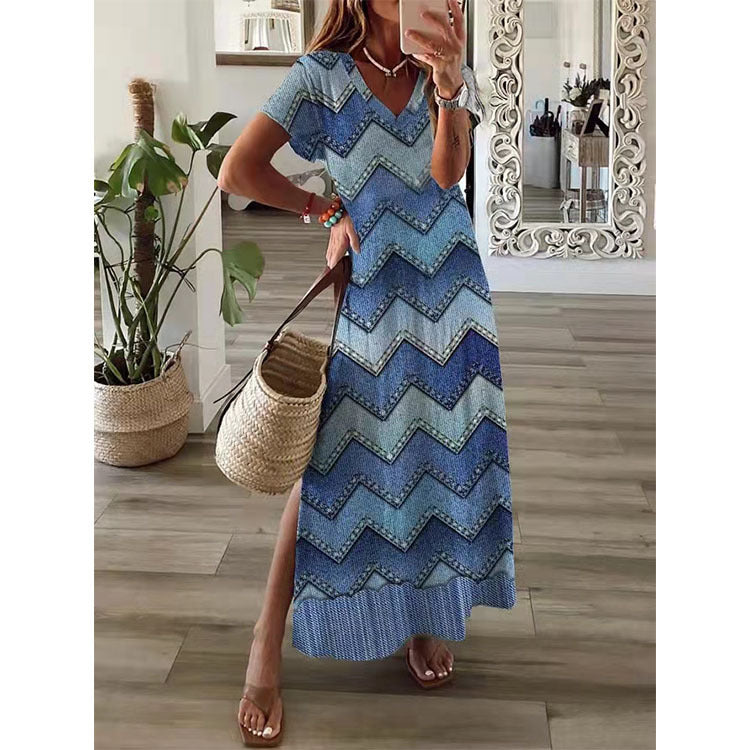Spring And Summer Long Skirt Short Sleeve Dress