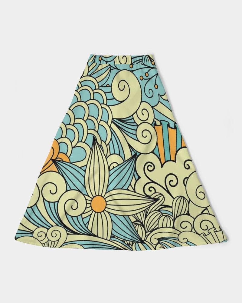 Angry yellow blue green print Women's A-Line Midi Skirt