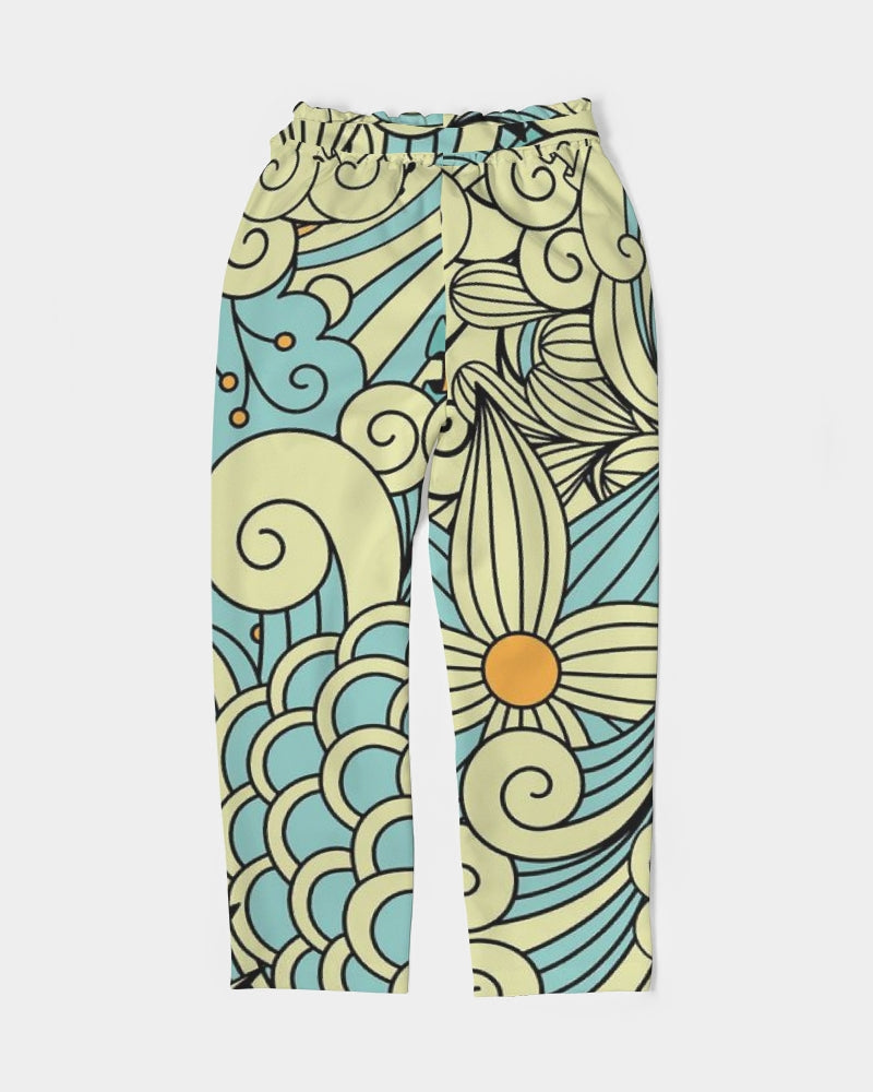 Angry yellow blue green print Women's Belted Tapered Pants