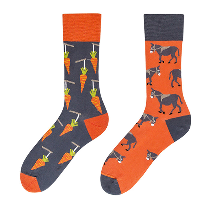 Asymmetrical Color Retro Personality Male And Female Couple Mid-length Cotton Socks