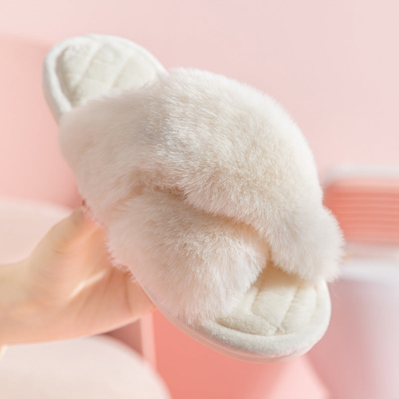 Cross-strap Furry Slippers Warm House Shoes For Women