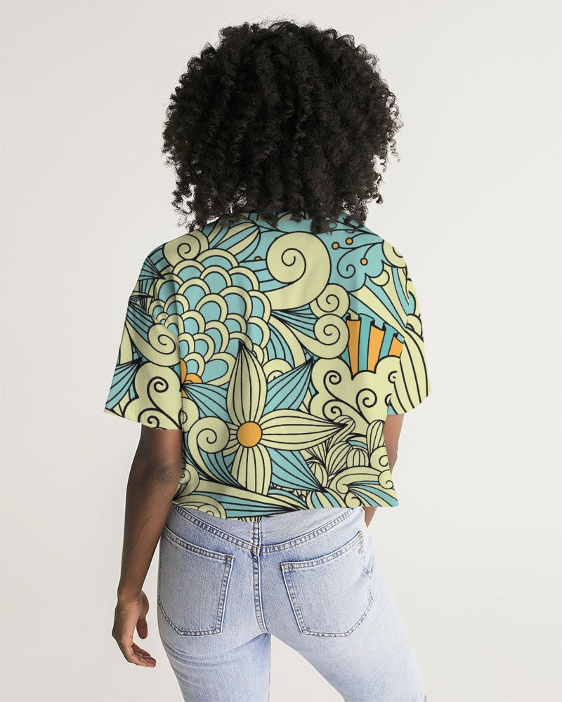 Angry yellow blue green print Women's Lounge Cropped Tee
