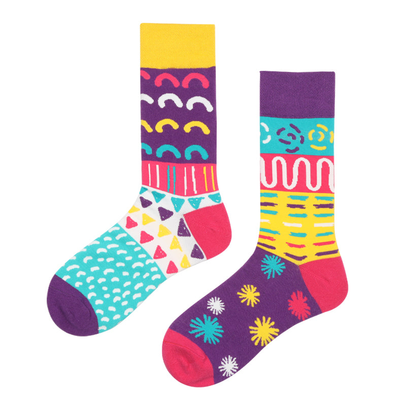 Asymmetrical Color Retro Personality Male And Female Couple Mid-length Cotton Socks