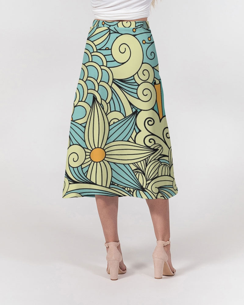 Angry yellow blue green print Women's A-Line Midi Skirt