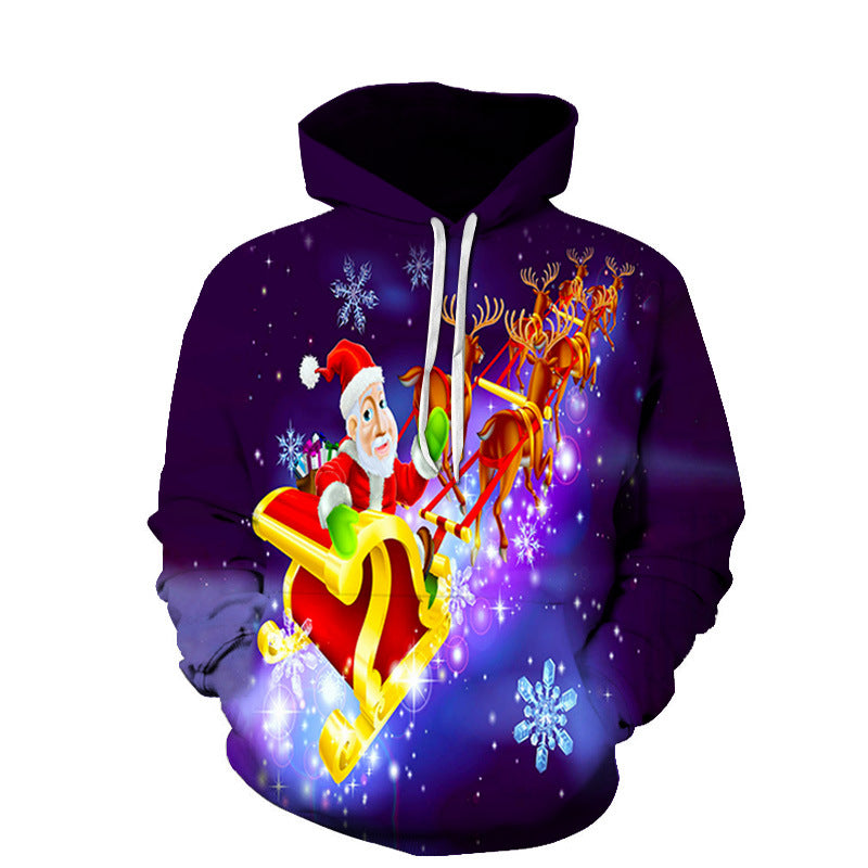 Men's And Women's Fashion Christmas Digital Printed Hood Sweater
