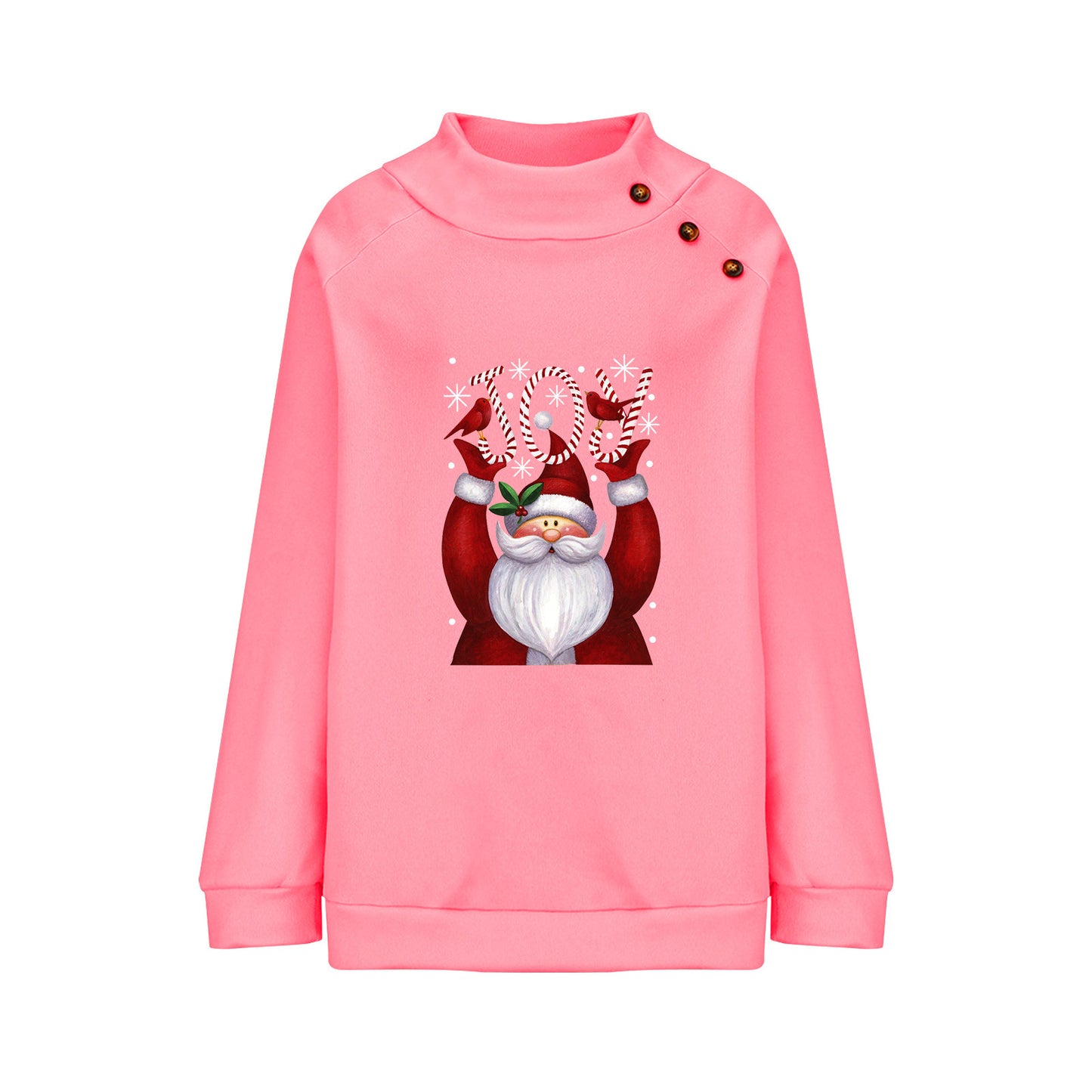 Printed Button Christmas Loose Long Sleeve Sweatershirt Women