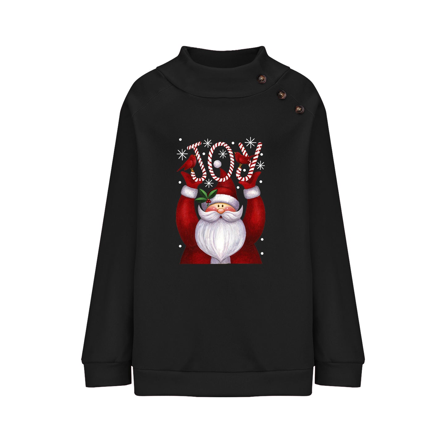 Printed Button Christmas Loose Long Sleeve Sweatershirt Women