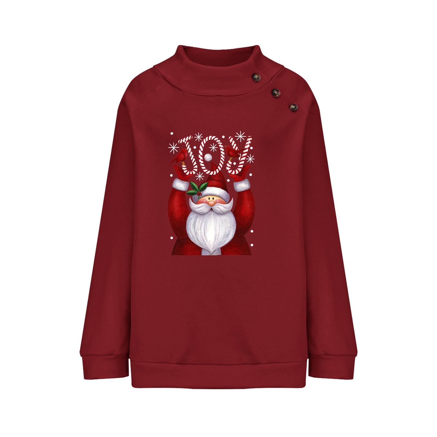 Printed Button Christmas Loose Long Sleeve Sweatershirt Women