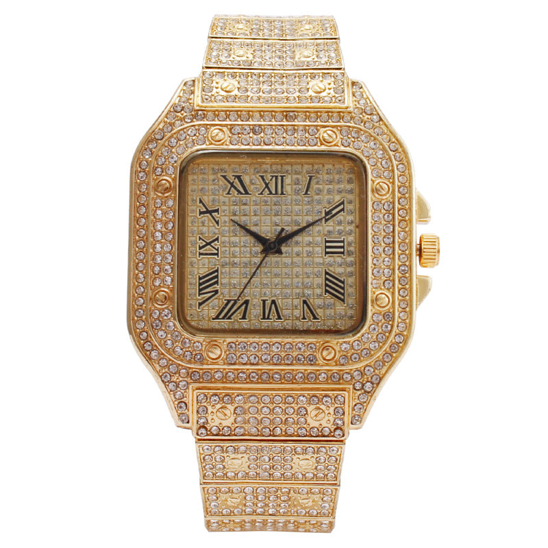 Fashion Square Diamond Full Diamond Roman Scale Women's Watch