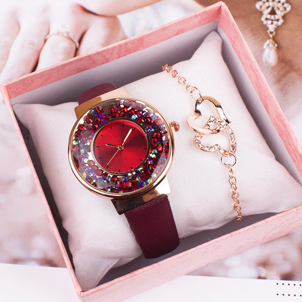 Hand Quicksand Diamond Chain Ladies Watch Set