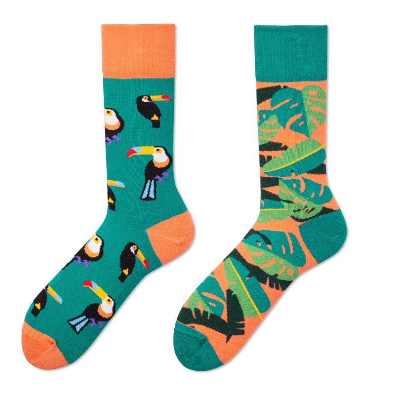 Asymmetrical Color Retro Personality Male And Female Couple Mid-length Cotton Socks