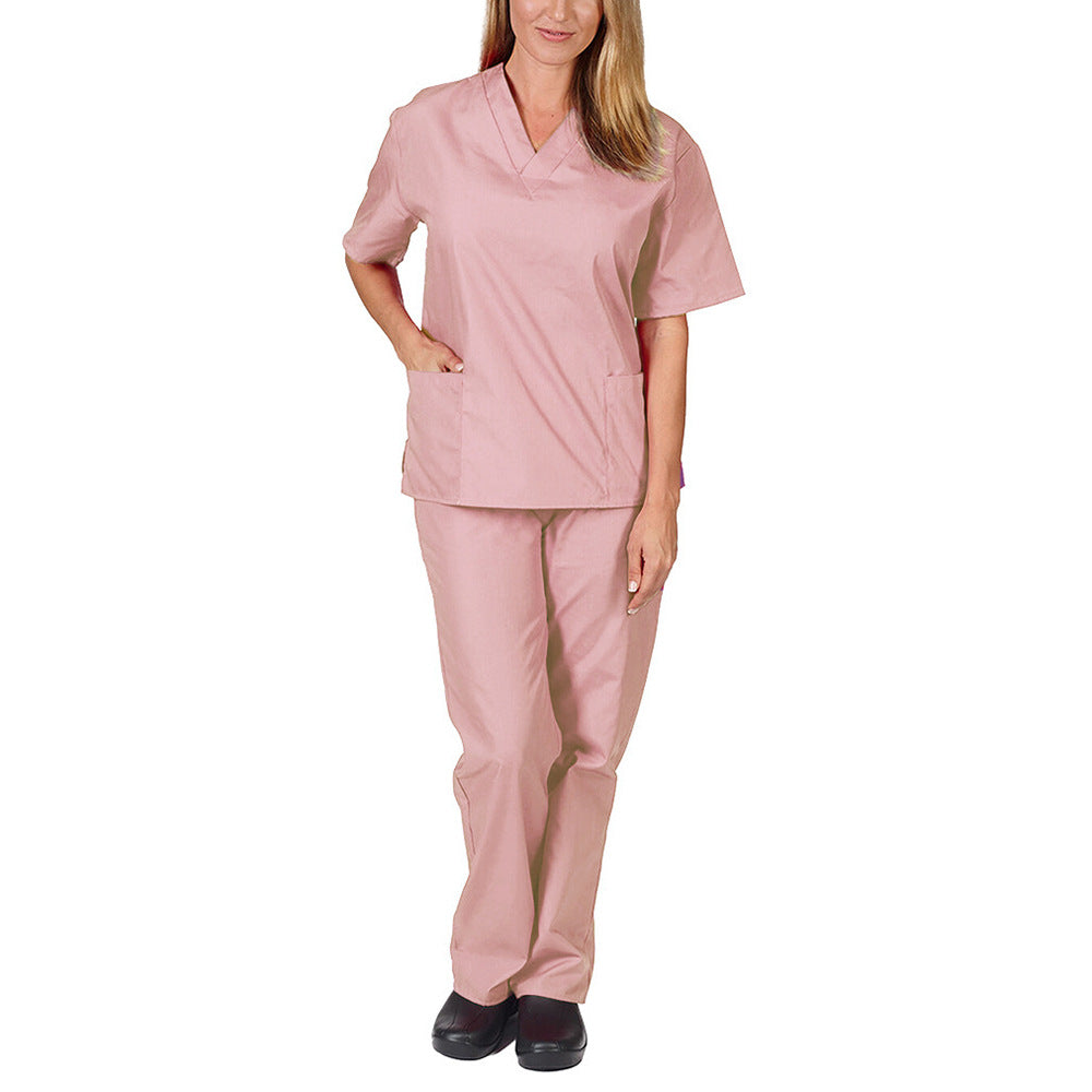 New Solid Color Pocket V-neck Nursing Work Uniform