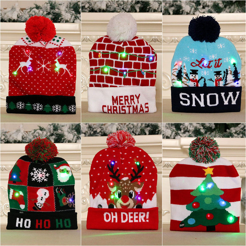 LED Christmas Hat Sweater Knitted Beanie Christmas Light Up Knitted Hat Christmas Gift Adult Kids Xmas 2022 New Year Decorations