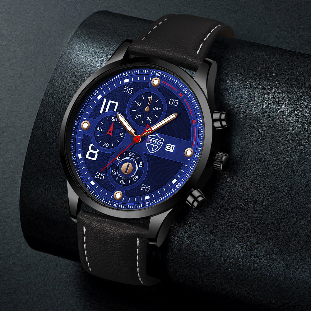 Men's Calendar Quartz Leather Strap Luminous Watch