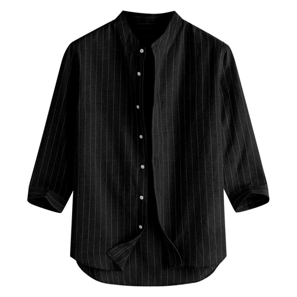 Striped Linen Three Quarter Sleeve Men's Shirt