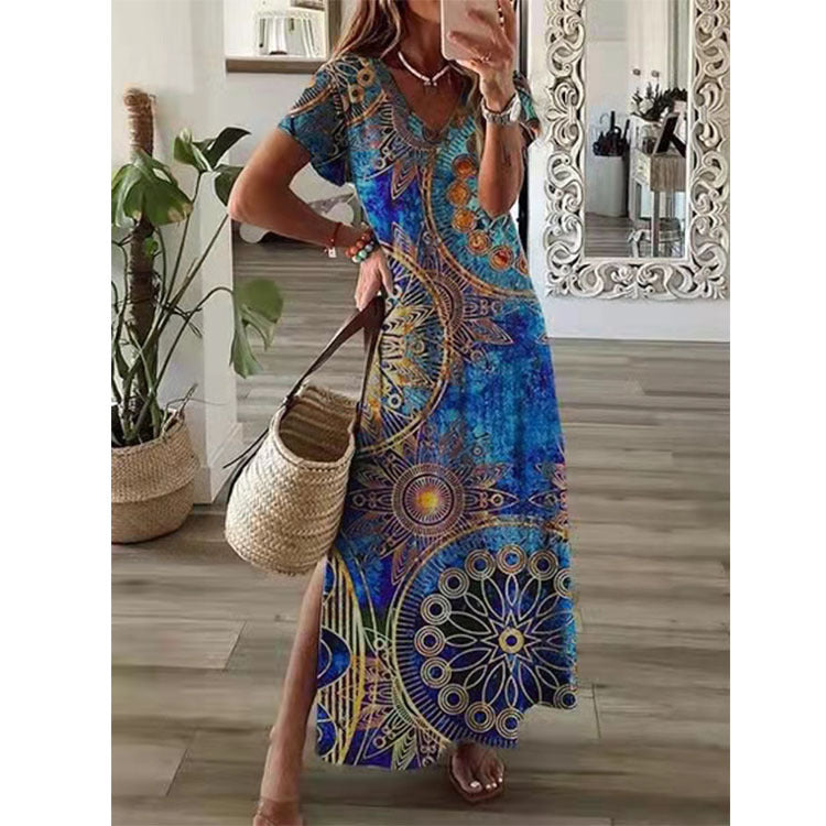 Spring And Summer Long Skirt Short Sleeve Dress