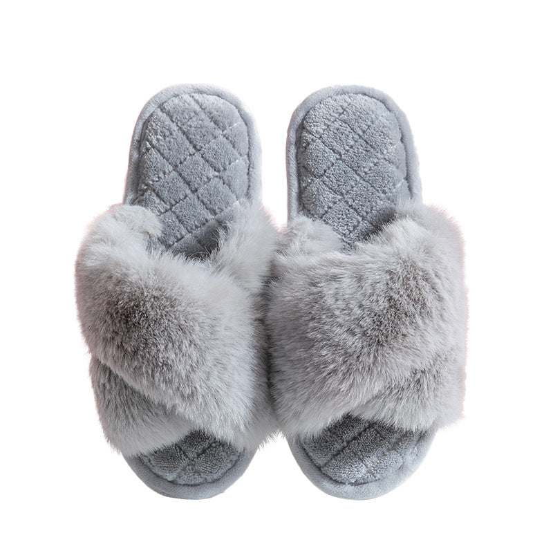 Cross-strap Furry Slippers Warm House Shoes For Women