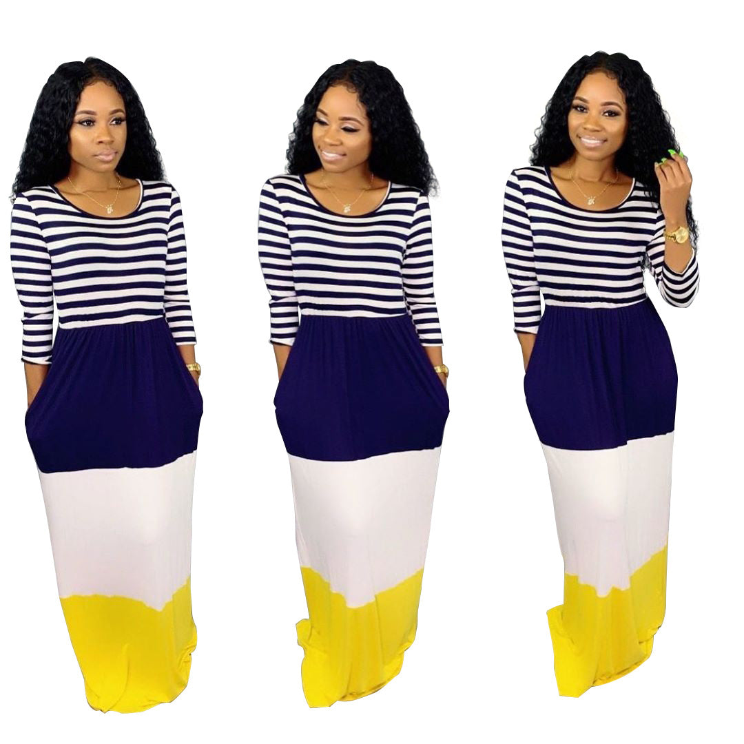 Multi color printed multi panel floor dress