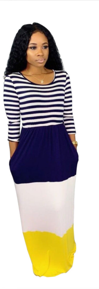 Multi color printed multi panel floor dress