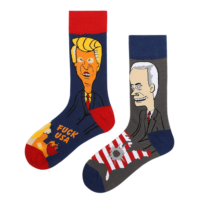 Asymmetrical Color Retro Personality Male And Female Couple Mid-length Cotton Socks