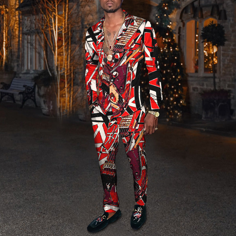 Men's Fashion Casual 3D Colorful Print Long Sleeve Shirt Set