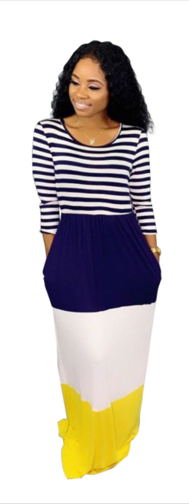 Multi color printed multi panel floor dress