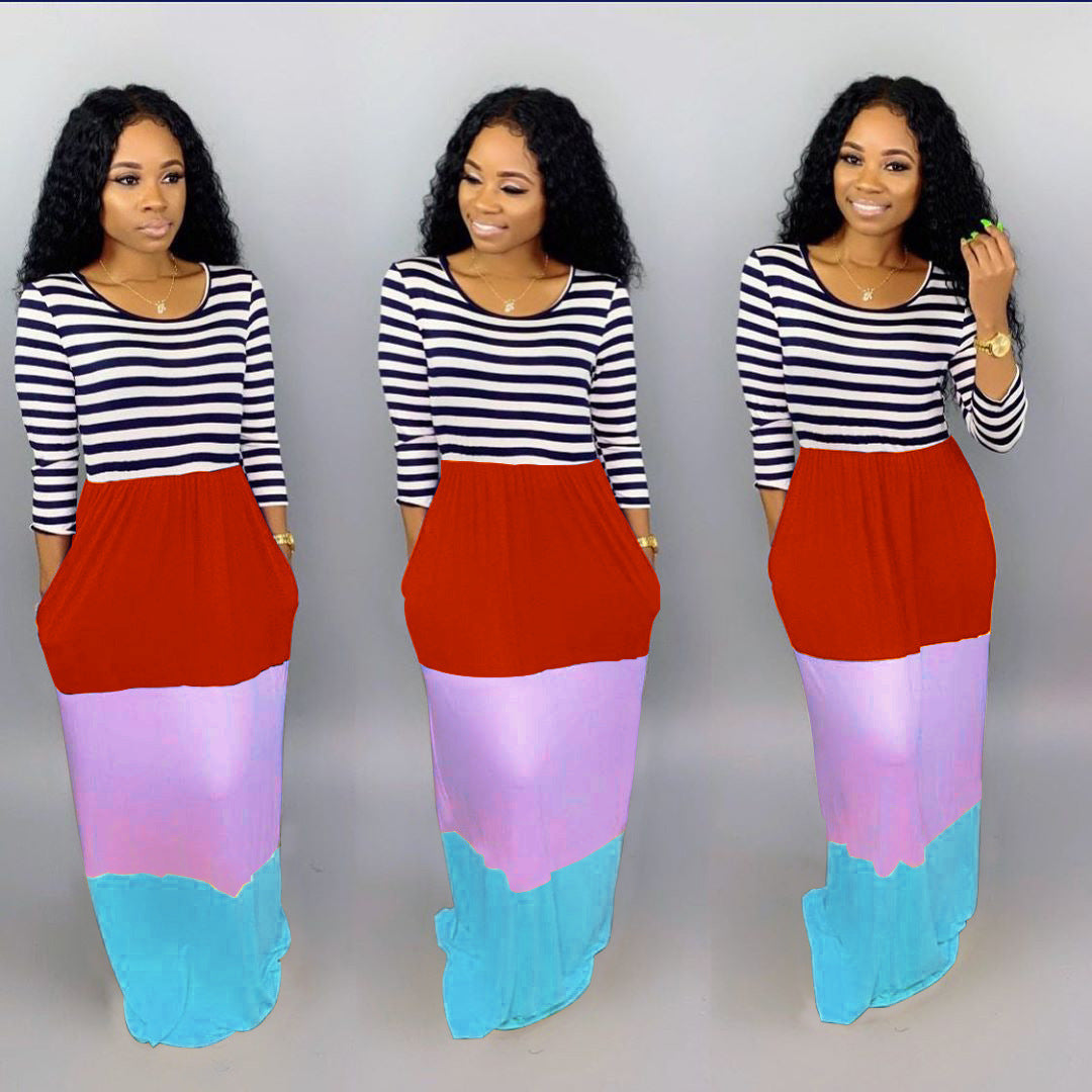 Multi color printed multi panel floor dress