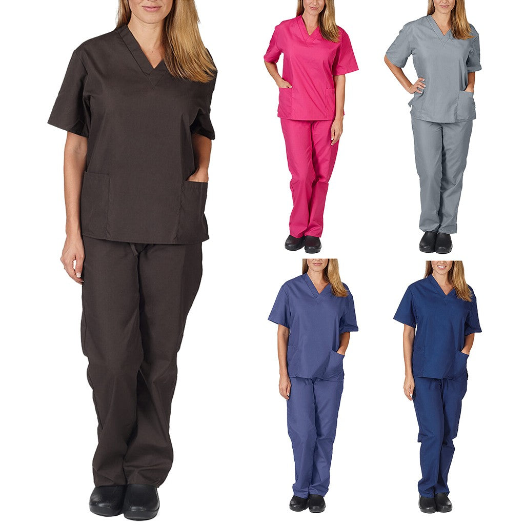 New Solid Color Pocket V-neck Nursing Work Uniform