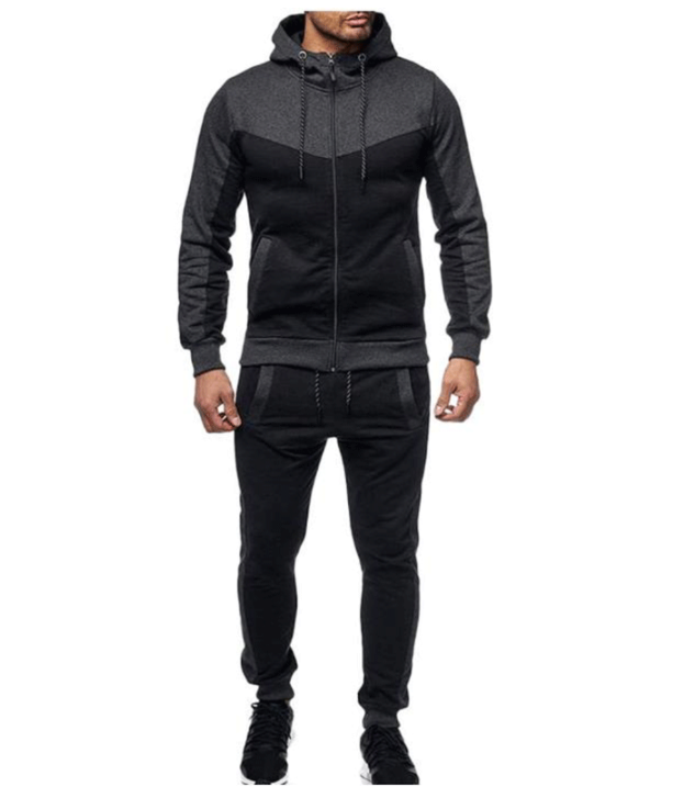 New Hooded Color Matching Casual Sports Men's Sweater Suit