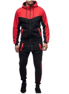 New Hooded Color Matching Casual Sports Men's Sweater Suit