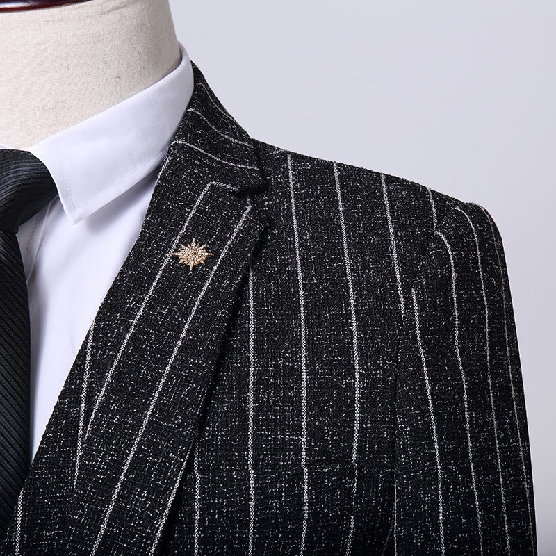 2020 New Trend Men'S Suit Three-Piece Wedding Banquet Suit Linen Stripe Slim Fashion British Style