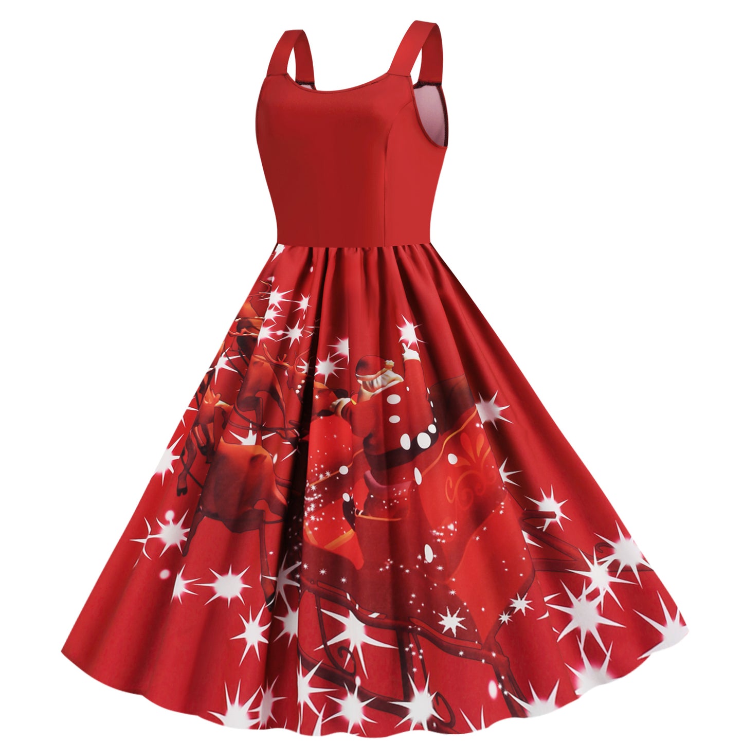 Vest Print Hepburn Vintage Swing Skirt Christmas Dress