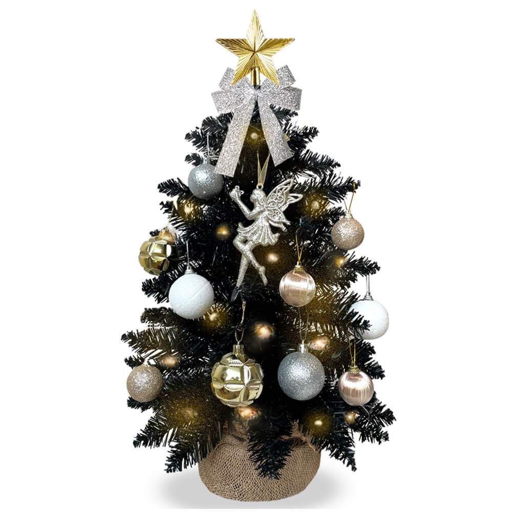 2ft Tabletop Christmas Tree With Light Artificial Small Mini Black Christmas Decoration, Exquisite Decor & Xmas Ornaments For Table Top For Home & Office