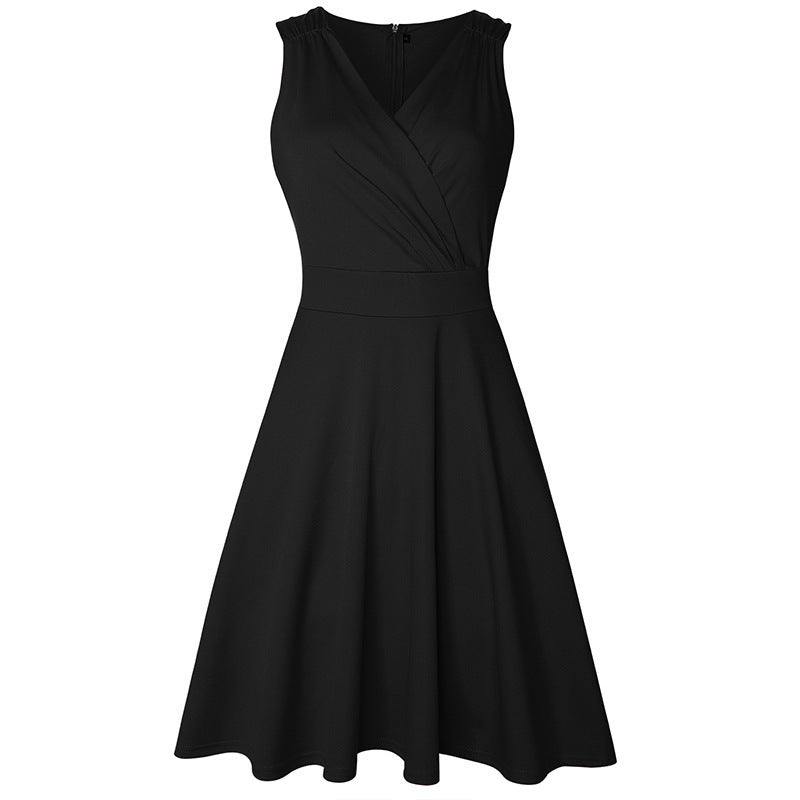 V-neck sleeveless sexy solid A-line skirt