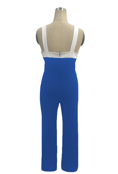Europe and the United States women's sexy jumpsuit missing shoulder color matching waist jumpsuit trousers